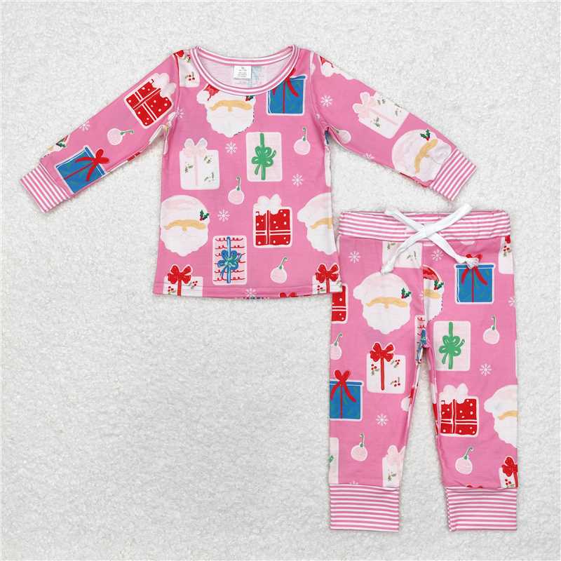 GLP1581 Modal Santa Claus gift pink long-sleeved trousers pajamas set