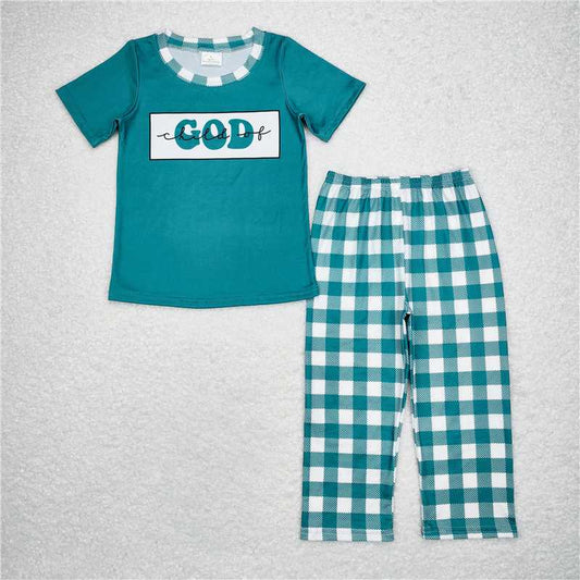 BSPO0462 child of god green short-sleeved plaid trousers suit