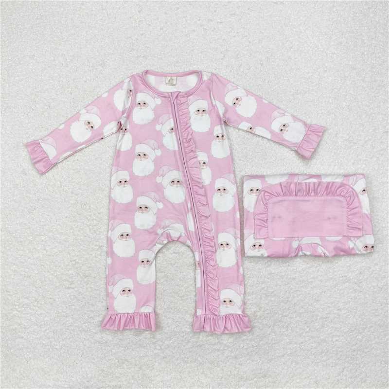 LR1414 Modal Santa Claus light pink zipper long sleeve jumpsuit