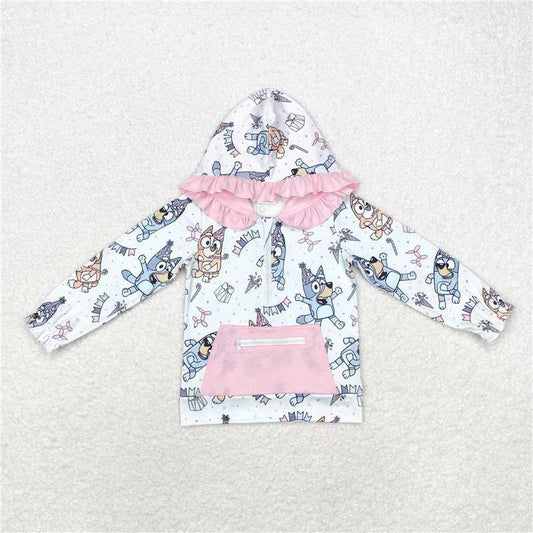 GT0634 bluey birthday pink pocket lace blue zipper hooded long-sleeved top