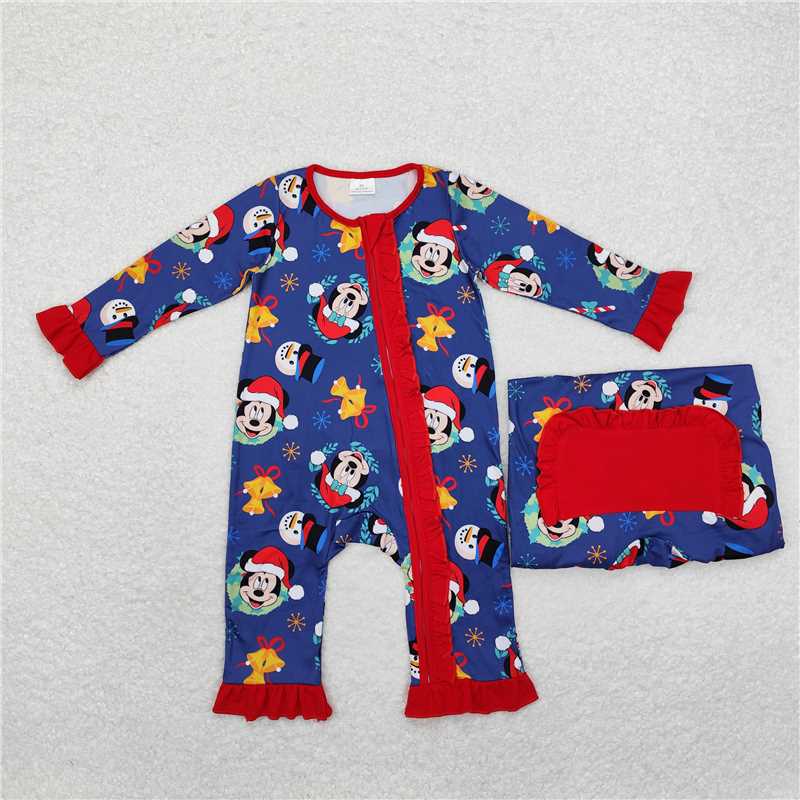 LR1416 Christmas Mickey lace navy blue zipper long sleeve jumpsuit