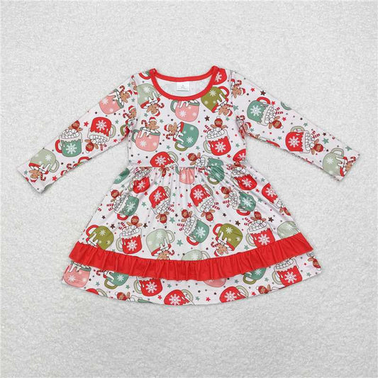 GLD0732 Christmas gingerbread man cup red lace long-sleeved dress