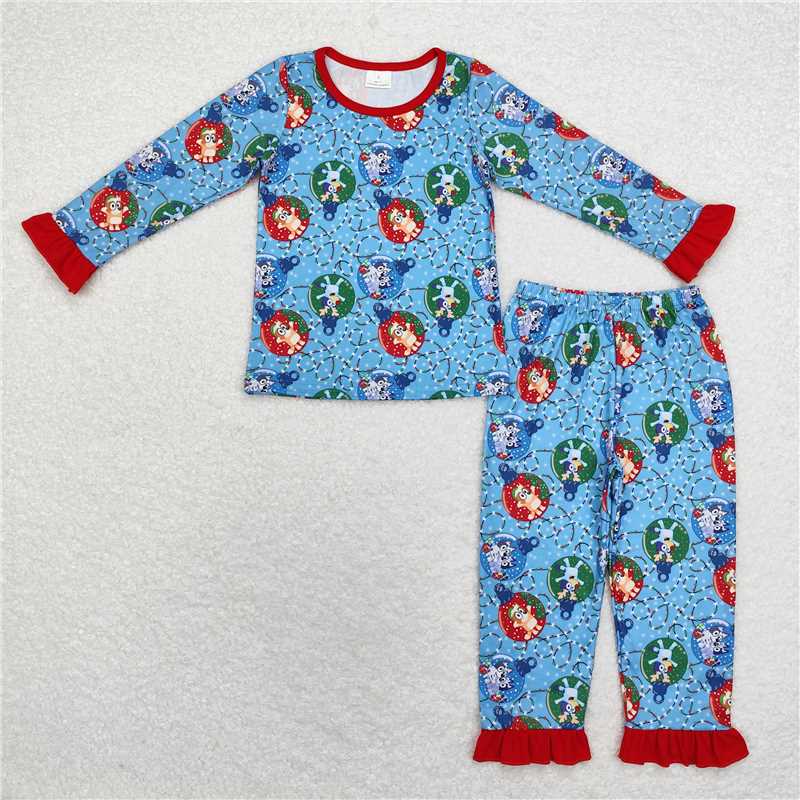 GLP1447 bluey Christmas lights lace red and blue long-sleeved trousers pajamas set