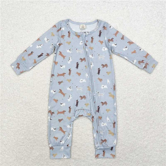 LR1351 Modal puppy blue zipper long sleeve onesie