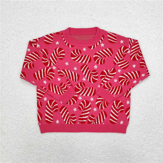 GT0665 Christmas candy cane star pink long-sleeved sweater