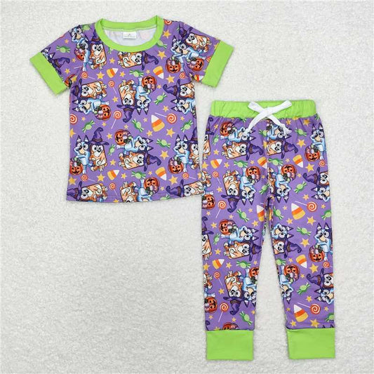 BSPO0409 bluey Halloween candy star purple green short-sleeved long pants pajamas set