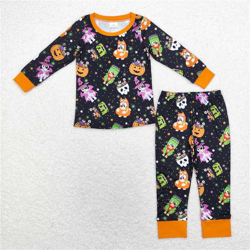 BLP0825 bluey Halloween pumpkin star black and orange long sleeve long pants pajamas set