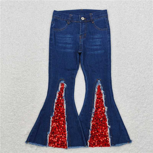 P0532 Red sequined dark denim trousers