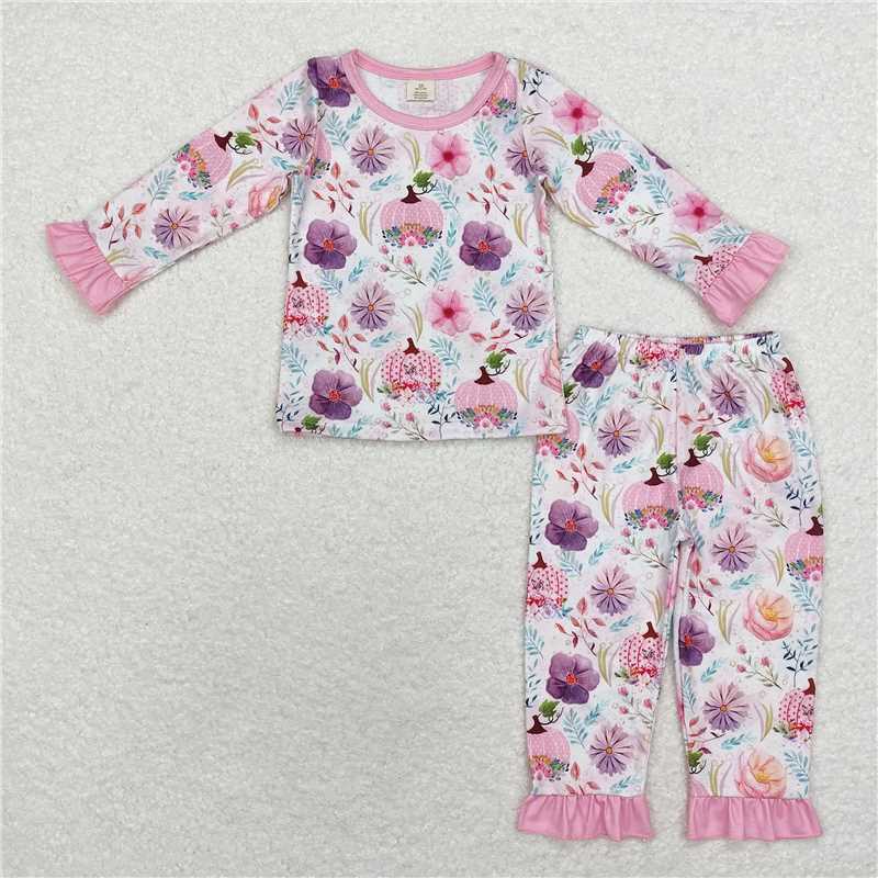 GLP1482 Modal flower pumpkin pink lace long-sleeved trousers pajama set