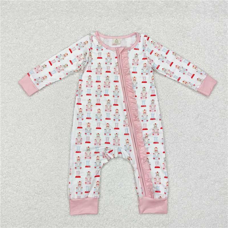 LR1185 Modal Christmas cartoon nutcracker pink and white zipper long-sleeved jumpsuit