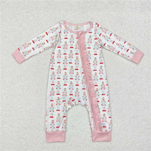 LR1185 Modal Christmas cartoon nutcracker pink and white zipper long-sleeved jumpsuit