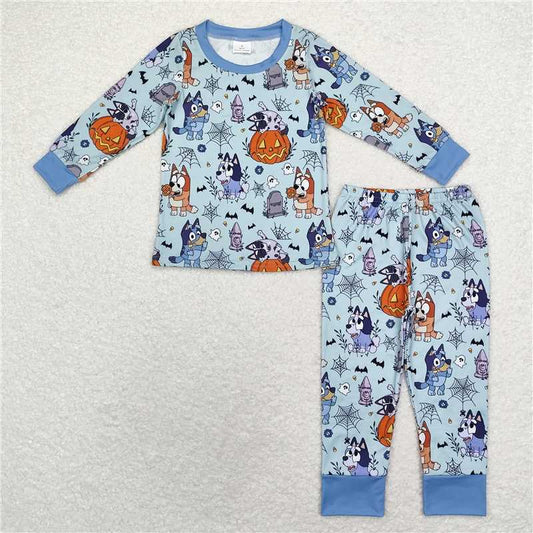 BLP0726 bluey Halloween spider web blue long-sleeved long pants pajamas set