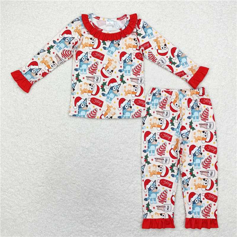 GLP1752 bluey Christmas milk biscuit lace red and white long-sleeved trousers pajamas set