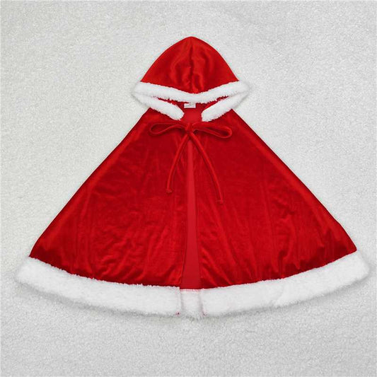 GLD0726 White frayed solid red hooded cape