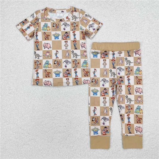 BSPO0477 Toy Story plaid beige brown short-sleeved trousers pajamas set