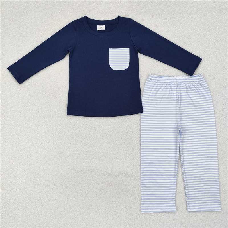 BLP0868 Striped pocket navy blue long-sleeved trousers suit