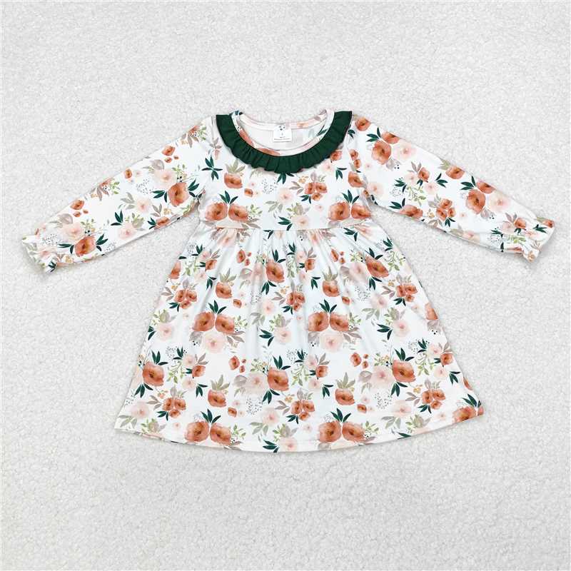 GLD0690 Orange flower green lace white long-sleeved dress