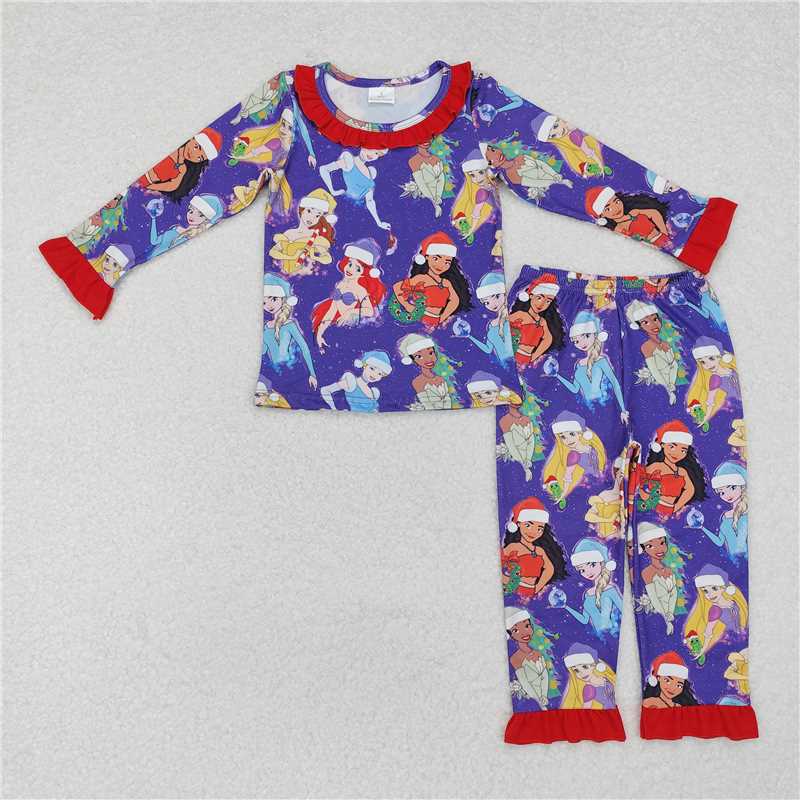 GLP1782 Christmas Princess Red Lace Purple Long Sleeve Long Pants Pajama Set