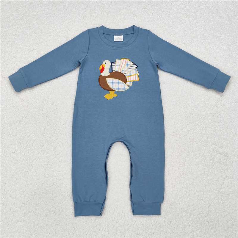 LR1505 Embroidered Turkey Haze Blue Long Sleeve Bodysuit