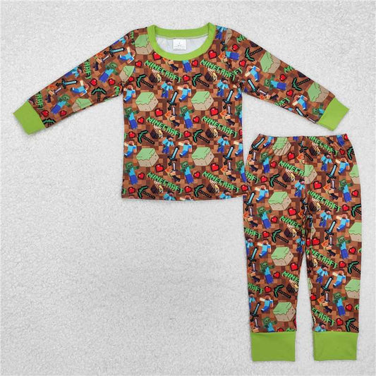 BLP1024 My World game brown green long-sleeved trousers pajamas set