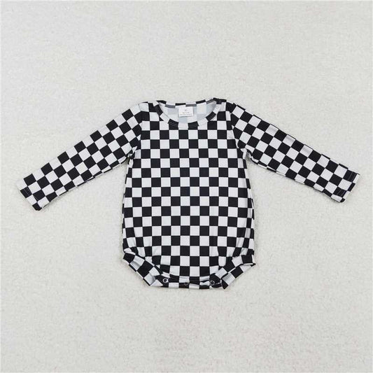 LR2121 Black and white plaid long-sleeved jumpsuit