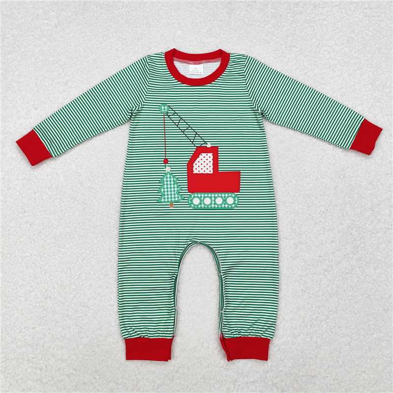 LR1402 Christmas tree engineering truck stripe green long-sleeved jumpsuit