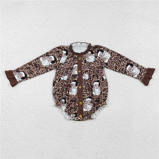 LR1971 Santa Claus brown lace button camouflage long sleeve jumpsuit