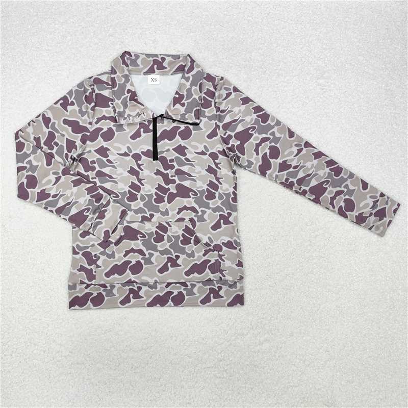GT0827 Adult female pocket camouflage zipper long-sleeved top