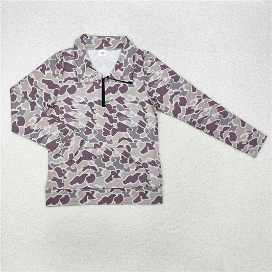 GT0827 Adult female pocket camouflage zipper long-sleeved top