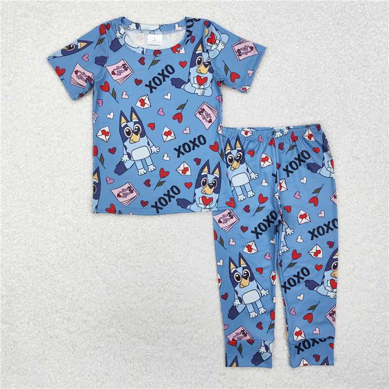 BSPO0489 xoxo bluey heart blue short-sleeved trousers pajamas set