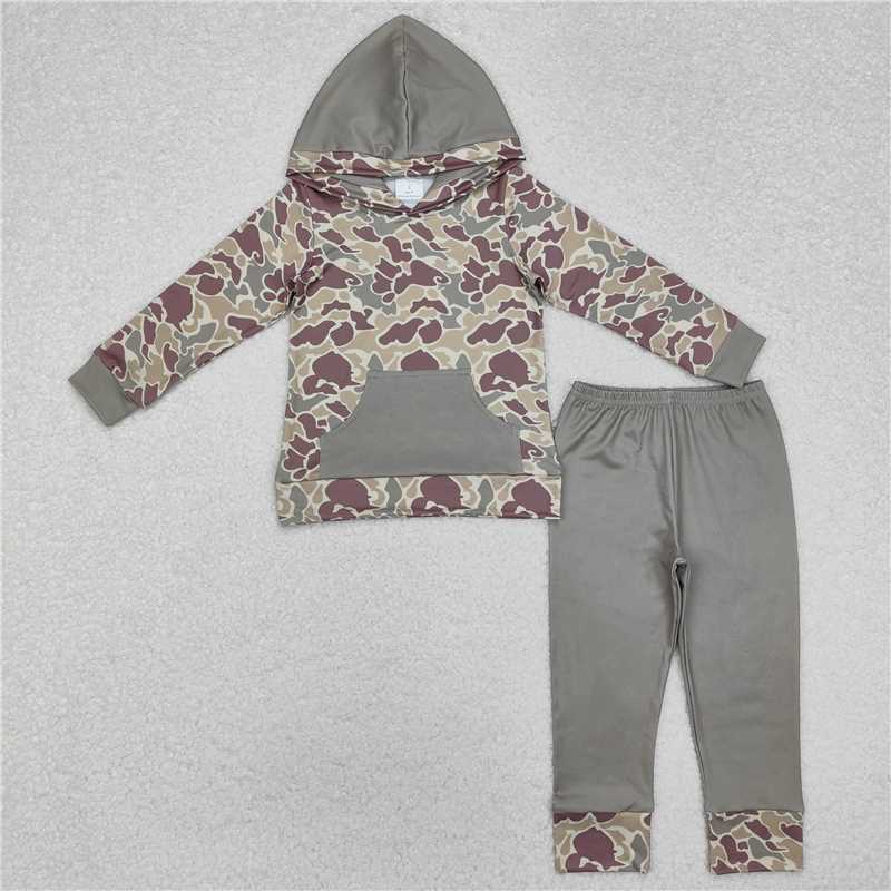 BLP0960 Pocket camouflage brown green hooded long-sleeved trousers set