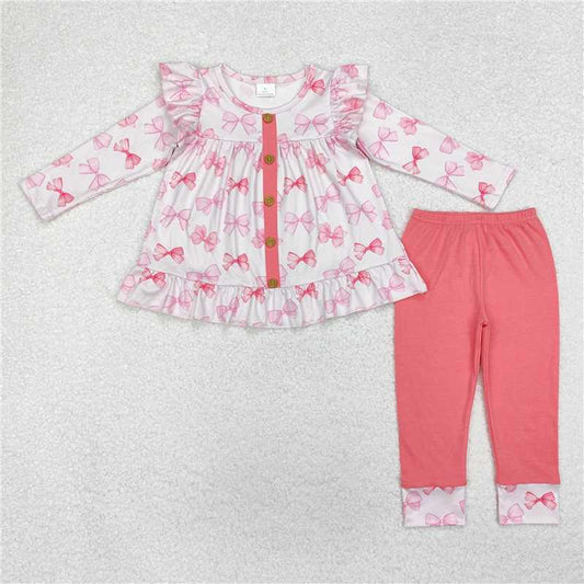 GLP1958 Pink long-sleeved trousers set with bow pattern