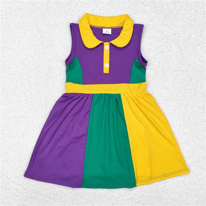 GSD1434 Solid yellow, purple and green collared sports sleeveless dress