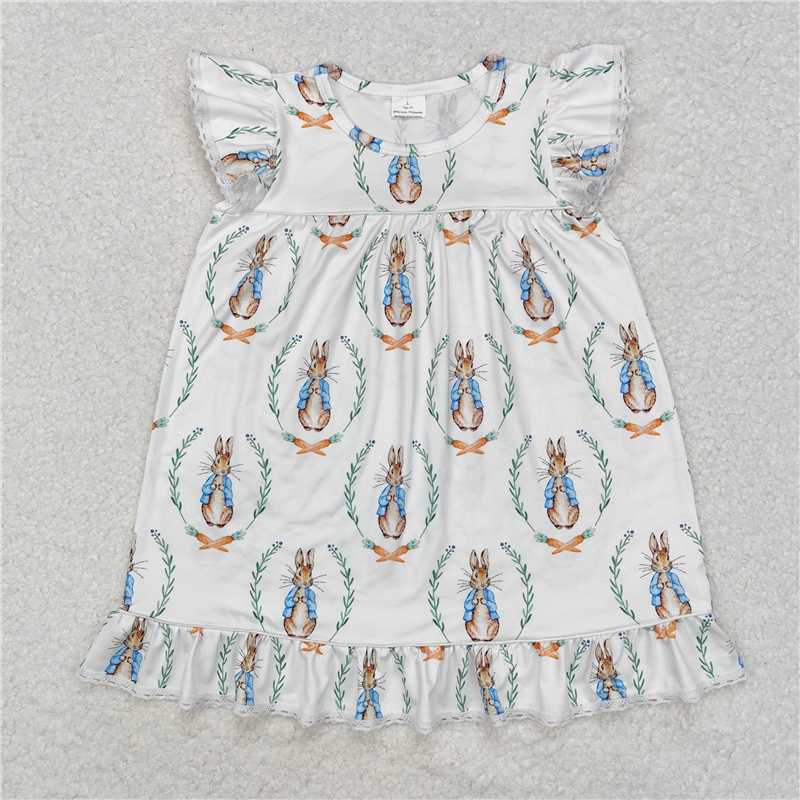 GSD1458 Easter bunny white flying sleeve dress