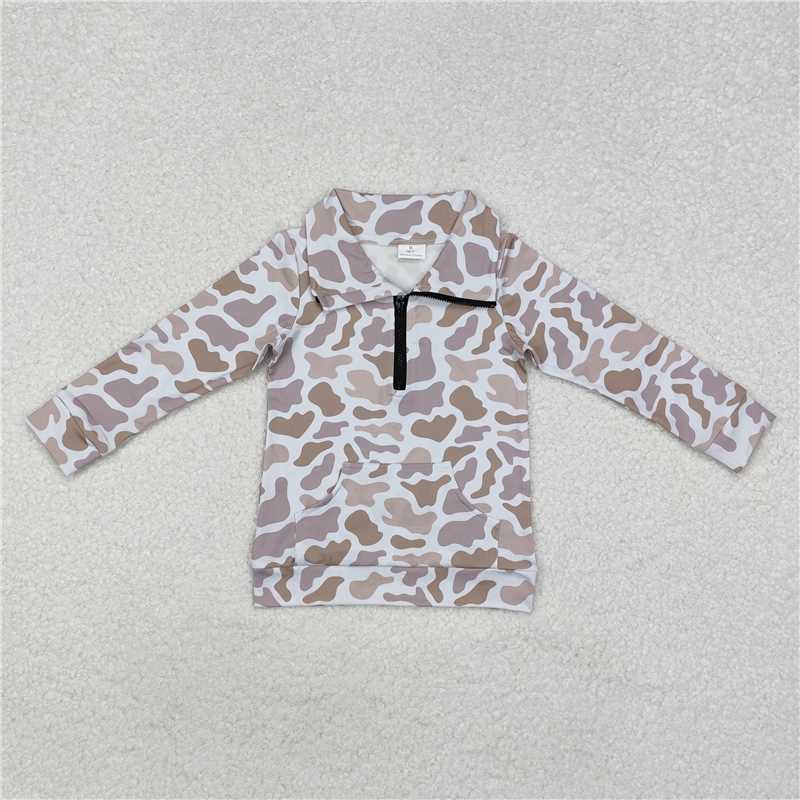 BT1040 Pocket camouflage gray-brown zip-up long-sleeved top