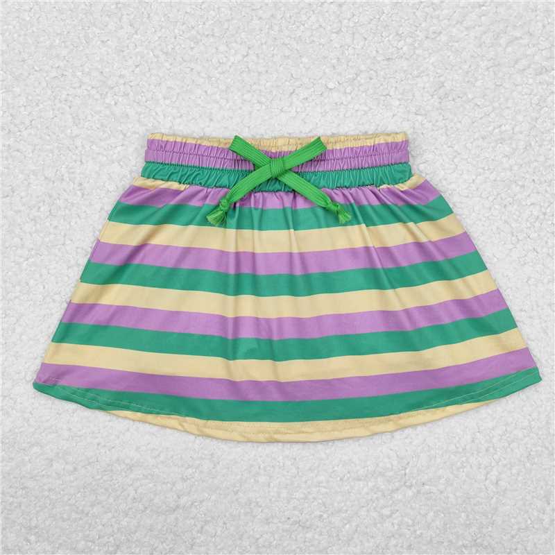 4.2 GLK0037 Carnival yellow, green and purple striped culottes skirt