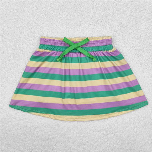 4.2 GLK0037 Carnival yellow, green and purple striped culottes skirt