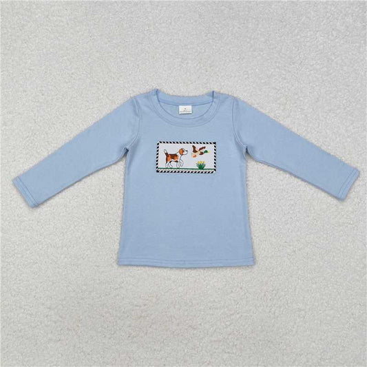 BT1007 Embroidered puppy and duck light blue long-sleeved top