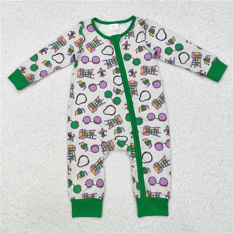 LR2039 Carnival glasses green zip-up long-sleeved jumpsuit