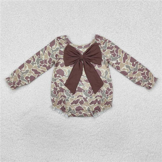 LR2034 Brown and green camouflage bow long-sleeved jumpsuit