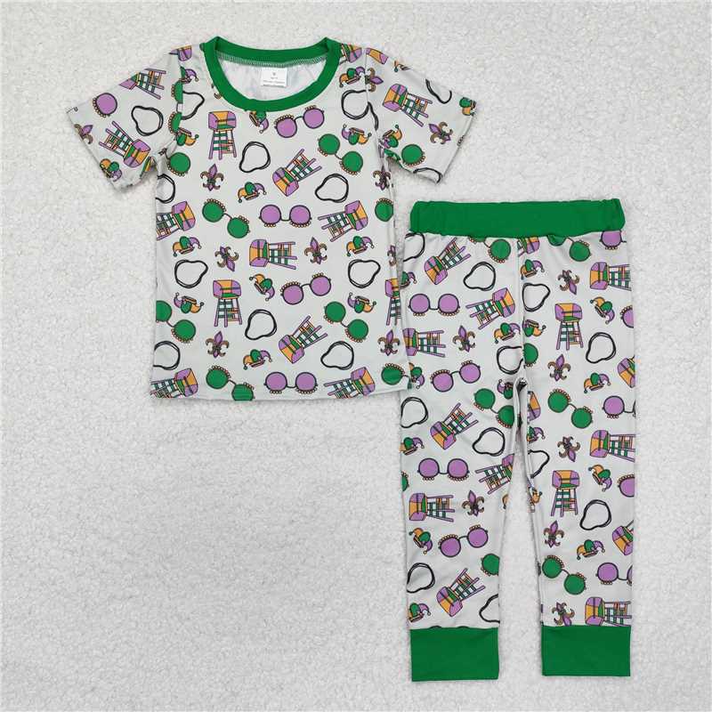 BSPO0495 Carnival glasses green short-sleeved long pants pajama set