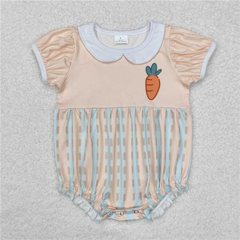 SR2225 Easter carrot stripe doll collar short-sleeved jumpsuit