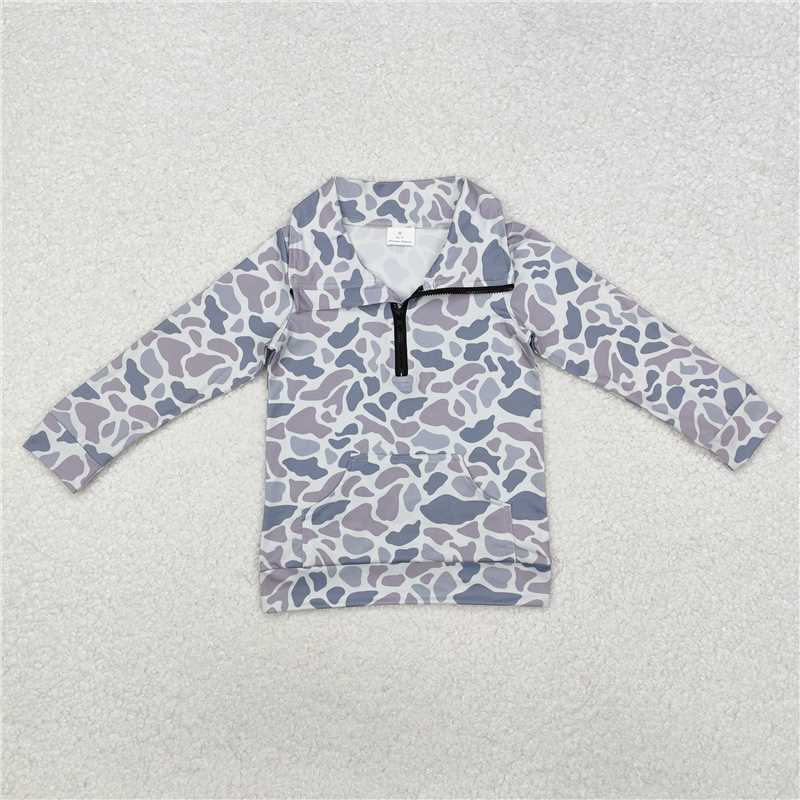 BT1041 Pocket camouflage gray-blue zipper long-sleeved top