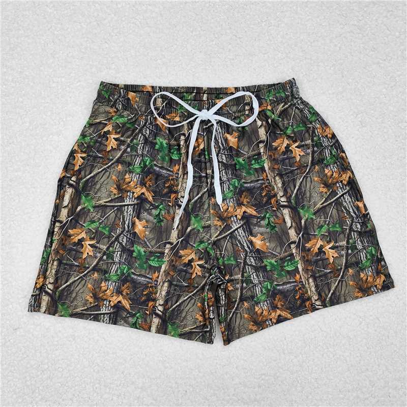 4.9 S0472 Adult male swimming trunks with branches and leaves pattern
