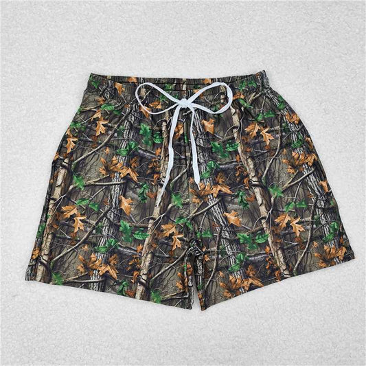 4.9 S0472 Adult male swimming trunks with branches and leaves pattern