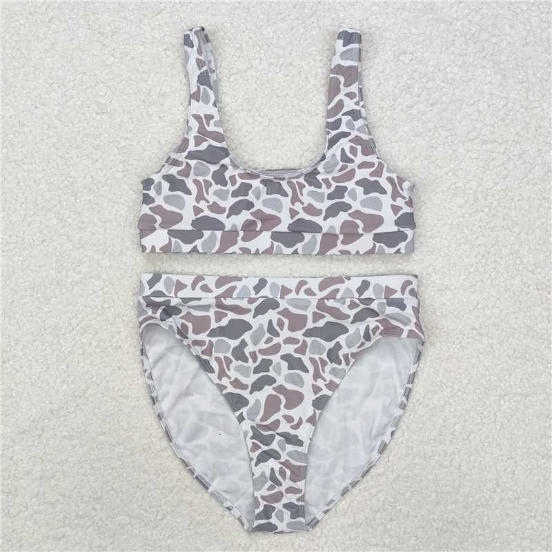4.10 S0459 Adult female brown-gray camouflage swimsuit set