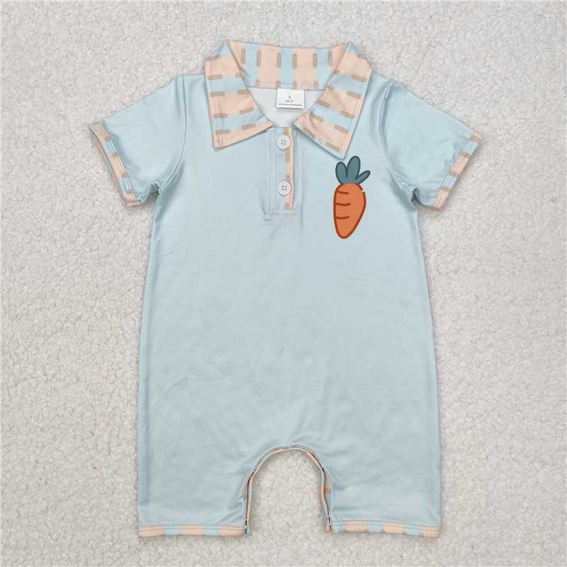 SR2226 Easter carrot stripe neckline short sleeve onesie