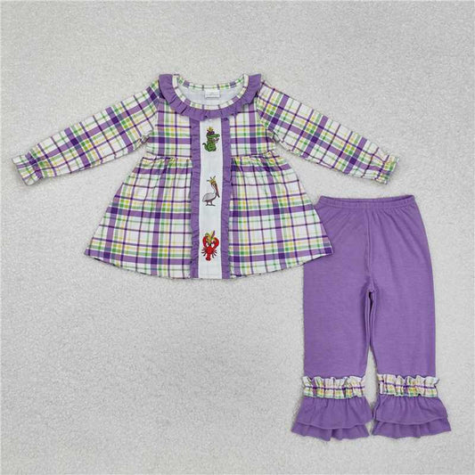 GLP2114 Carnival crocodile bird lobster purple lace plaid long sleeve trousers suit