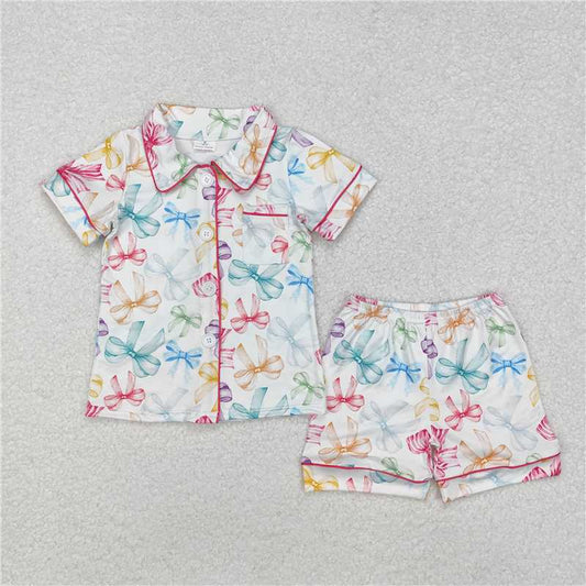 GSSO1478 Colorful bow pattern white short-sleeved shorts pajama set 3