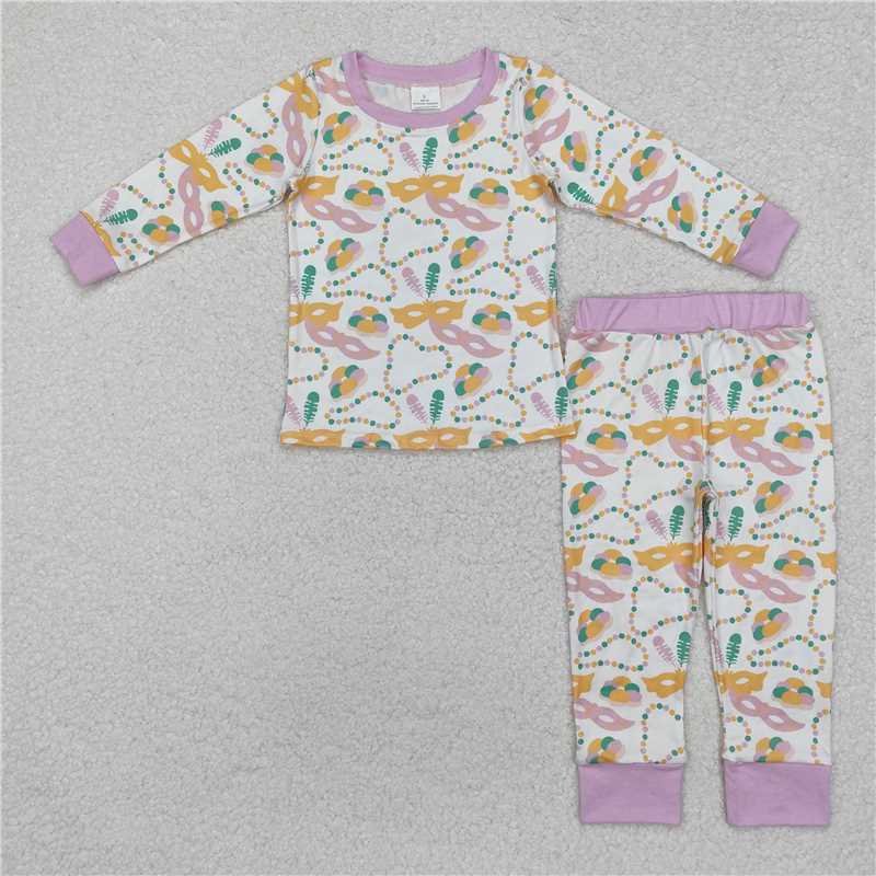 GLP2184 Carnival necklace mask purple and white long sleeves and long pants pajamas set